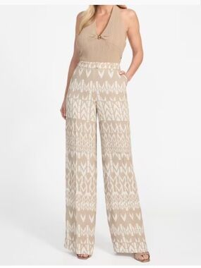 Marciano Beige Patterned Wide-Leg Pants - Size L (8)